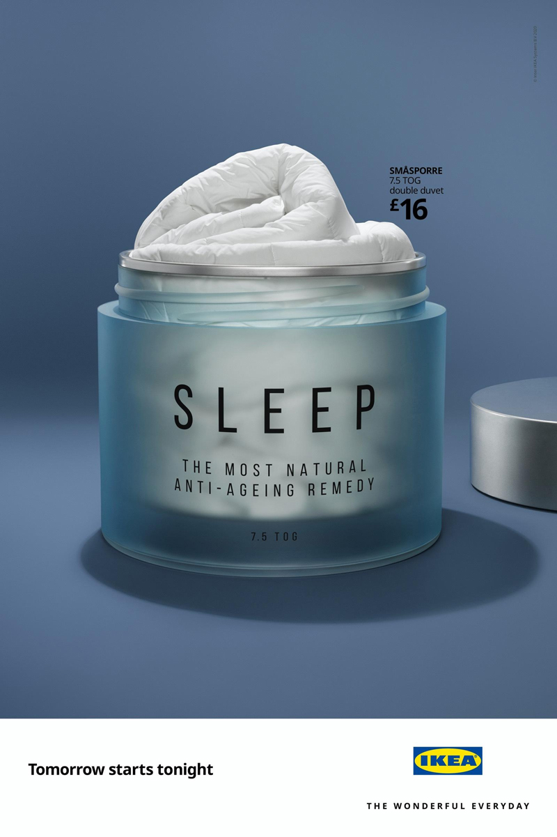 將睡眠床品制成抗衰老產品，宜家平面喊你今晚早點睡
